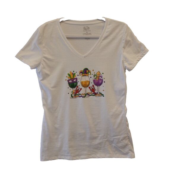 Mardi Gras Shirt Ladies Med Parade Beads Celebration Nola New Orleans Festival - Picture 3 of 9